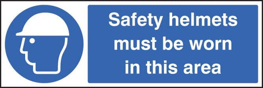 85016G Safety helmets must be worn beyond this point  (300x100mm) Rigid PVC with SAV Backing