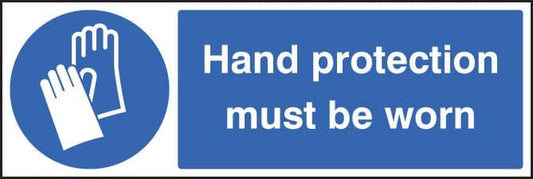 85203G Hand protection must be worn  (300x100mm) Rigid PVC with SAV Backing Safety Sign