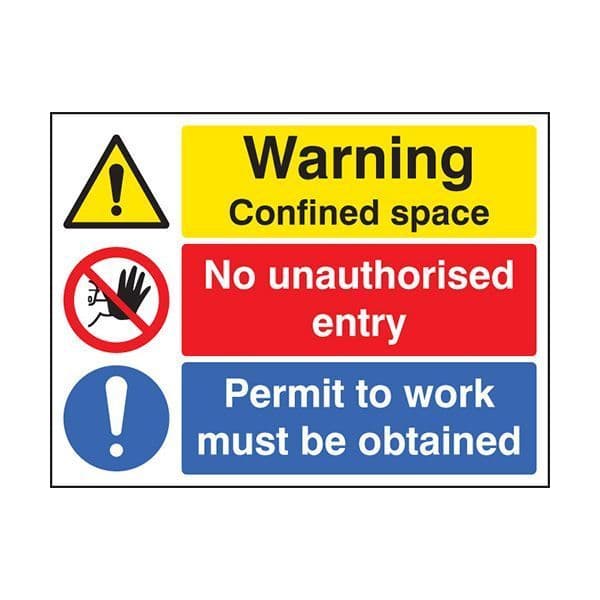 86264H Warning confined space no entry permit to work sign - Quick-Fix with SAV Backing (300x250mm)