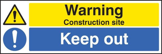 86404M Warning construction site keep out  (600x200mm) Rigid PVC with SAV Backing Safety Sign