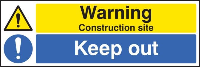 86404P Warning construction site keep out  (600x400mm) Rigid PVC with SAV Backing Safety Sign