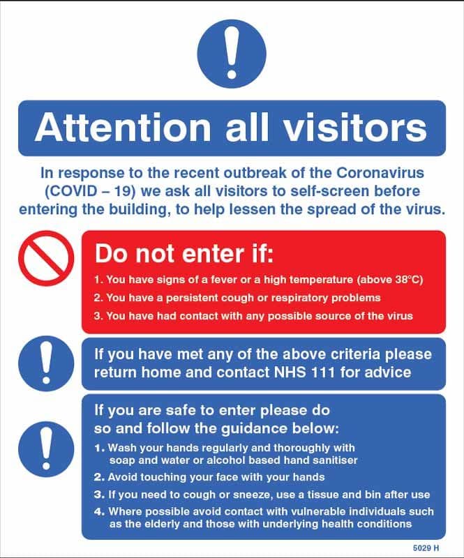 Attention all visitors In response to the recent outbreak of the Coronavirus (300x250mm) [Rigid PVC]
