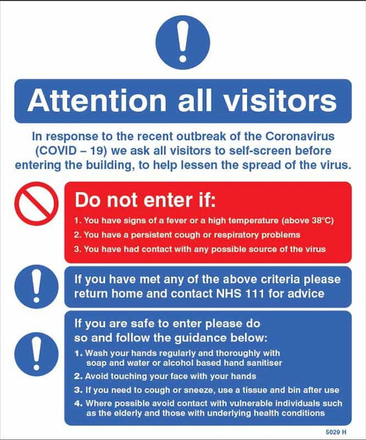 Attention all visitors In response to the recent outbreak of the Coronavirus (300x250mm) [Rigid PVC]